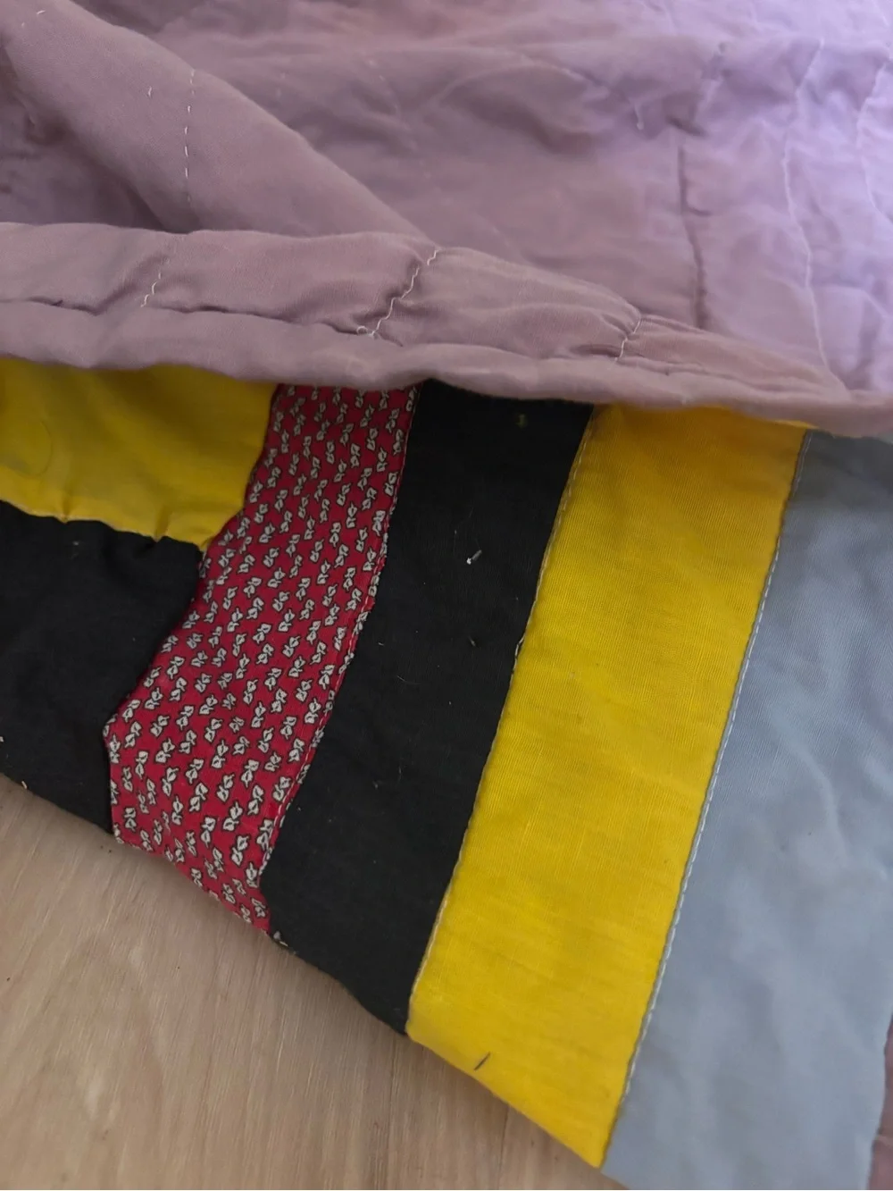 Vintage Handmade Geometric Patchwork Quilt - Yellow, Black, Gray, Red